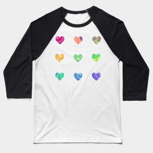 Mini Rainbow Swirl Hearts Sticker Pack Baseball T-Shirt